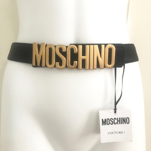 New  Authentic Moschino Gold matte logo black belt - Picture 2 of 7